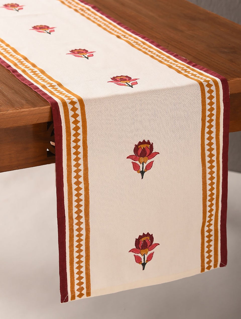 Handblock Printed Cotton Table Runner With Paithan Motifs - 3.5FT