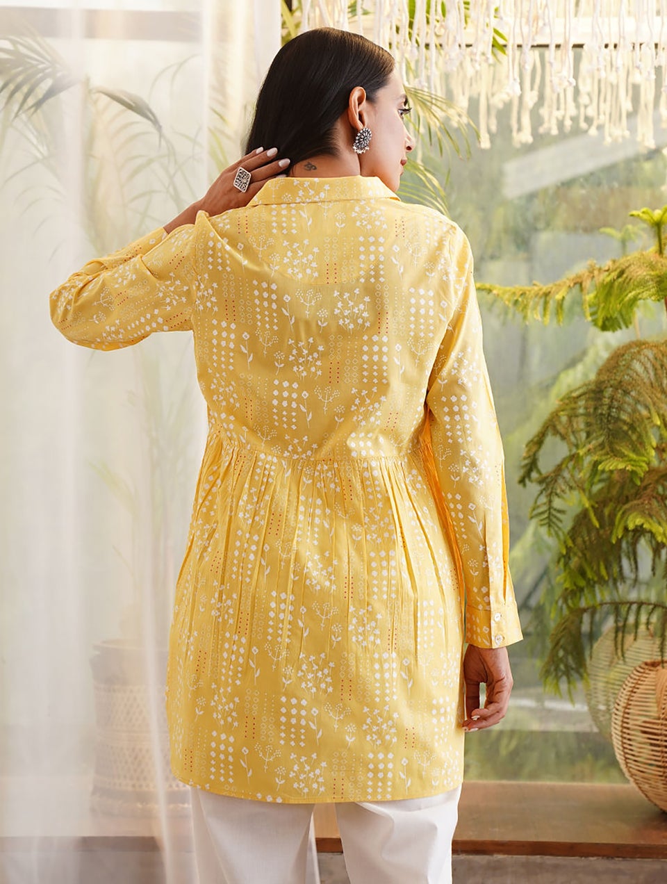 Women Yellow Printed Cotton Top - XS
