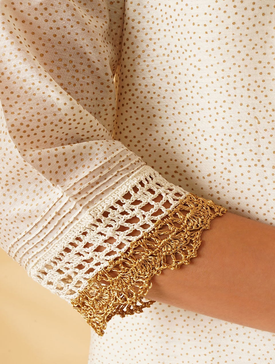Women Ivory Khadi Silk Cotton Kurta With Crochet - XS