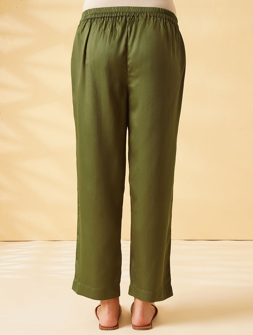 Olive Elasticated Waist Modal Pants - XS