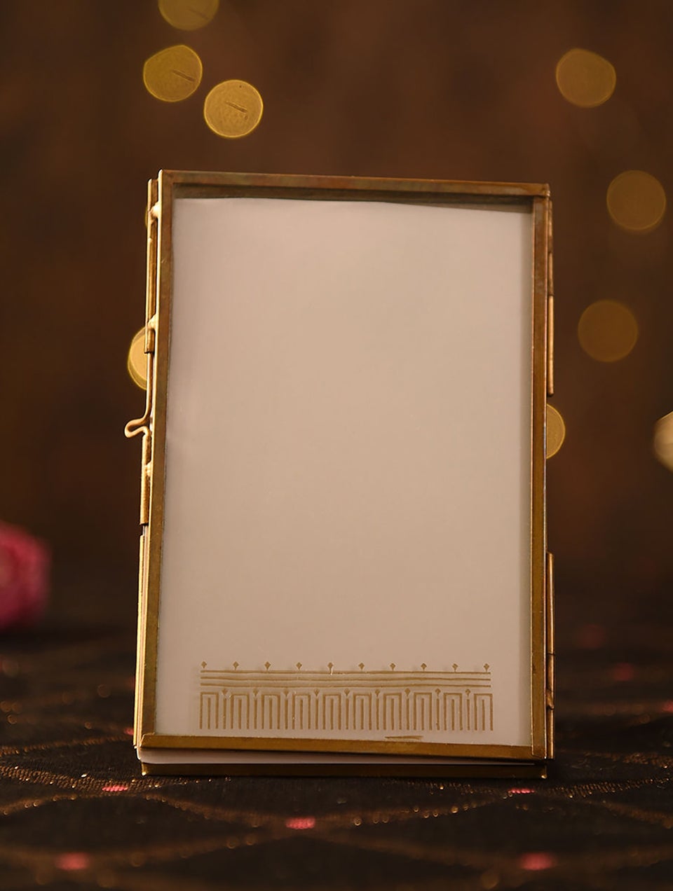Handmade Glass And Metal Double Sided Photo Frame With Gold Printwork