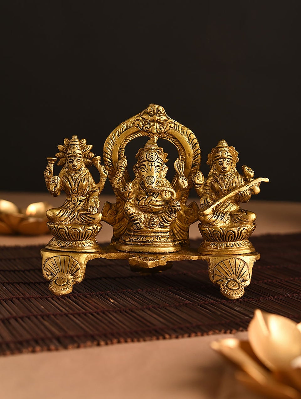 Brass Ganesh, Lakshmi And Saraswati