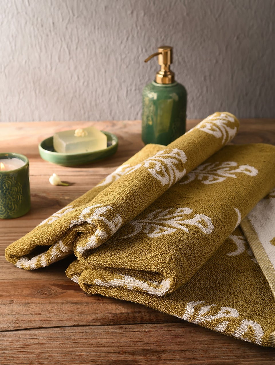 Mustard Jacquard Cotton Bath Towel