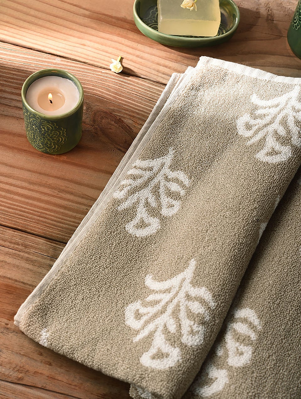 Beige Jacquard Cotton Bath Towel