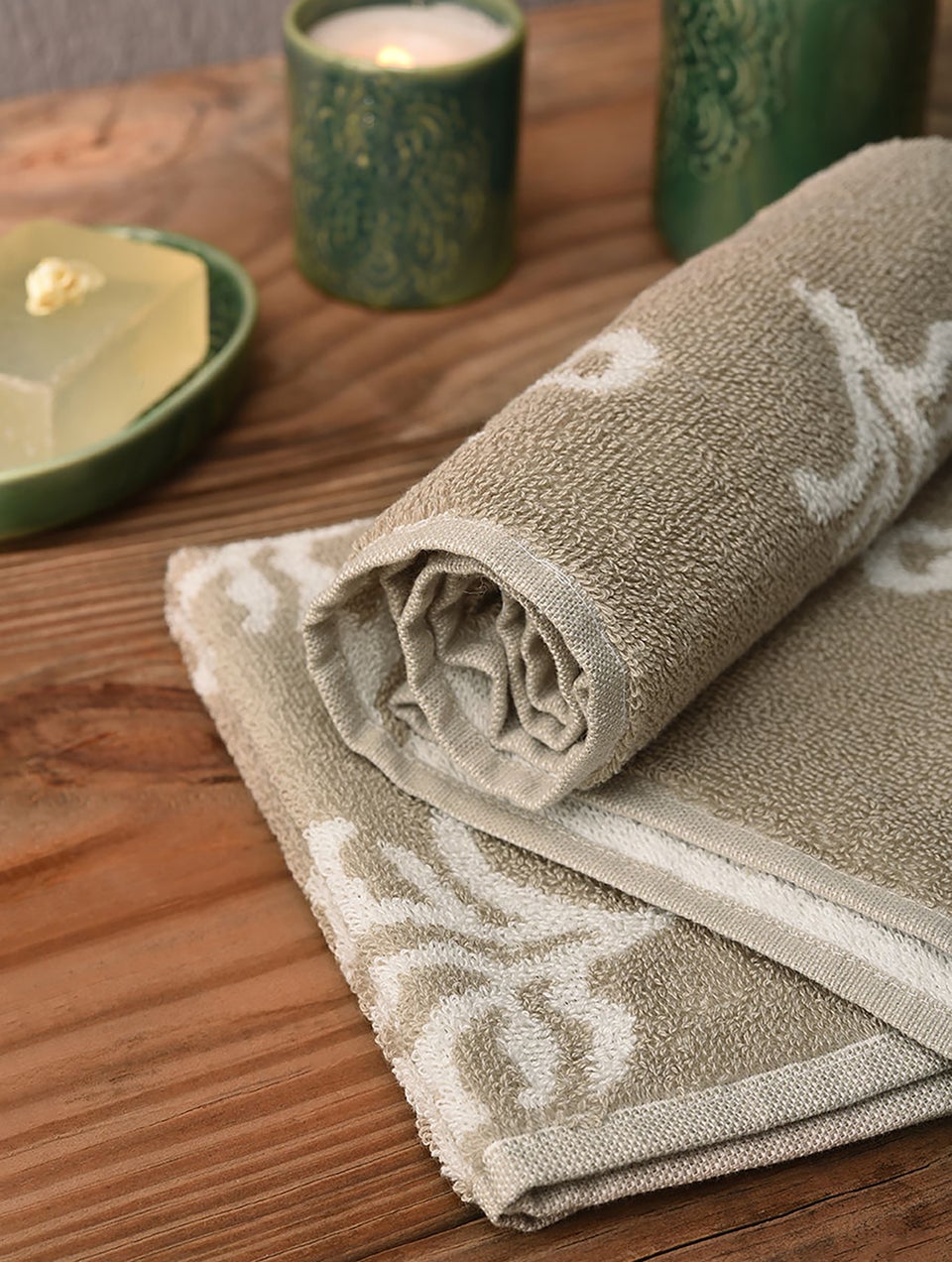 Beige Jacquard Cotton Hand Towel