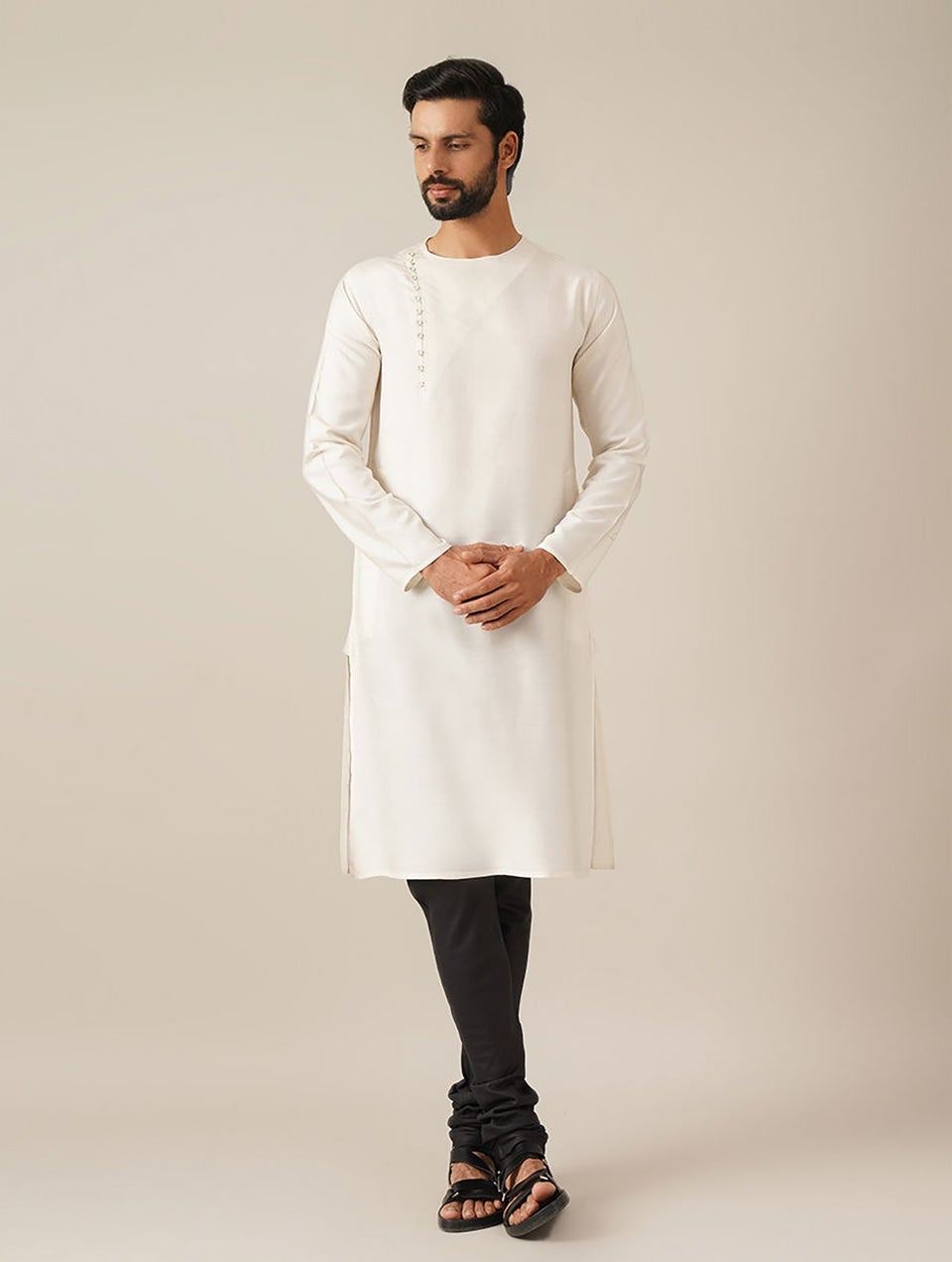 Men Ivory Silk Blend Regular Fit Kurta - 38