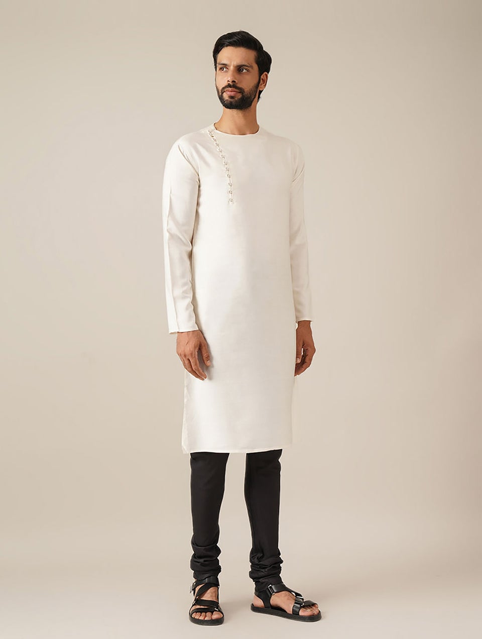 Men Ivory Silk Blend Regular Fit Kurta - 40