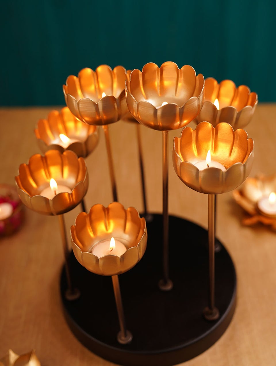Golden Floral Metal Tea Lights Holder