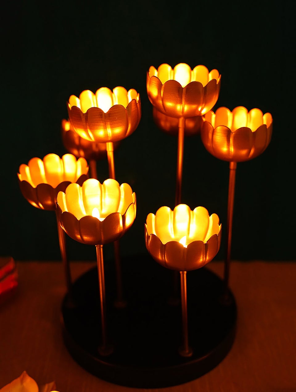 Golden Floral Metal Tea Lights Holder