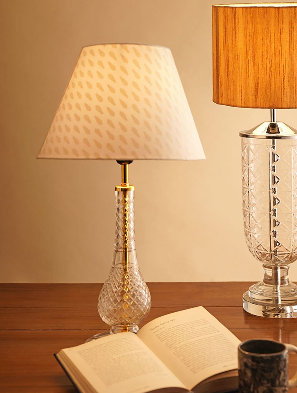Crystal Cut Glass And Metal Lamp Stand