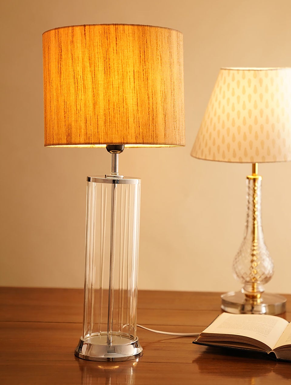 Crystal Cut Glass And Metal Lamp Stand