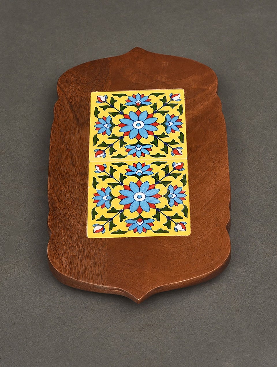 Wooden Multipurpose Utility Tray With Tile Work
