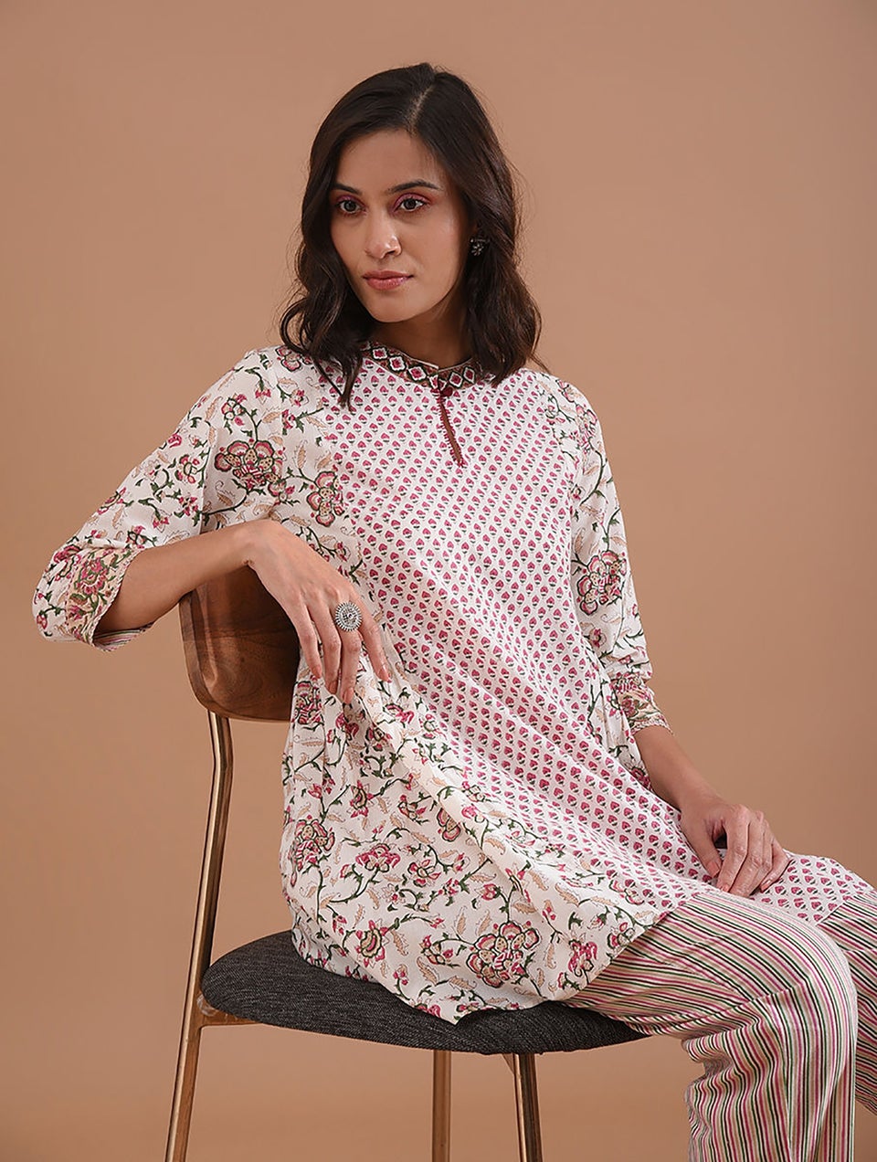 Women Multicolor Block Printed Cotton Tunic - XS