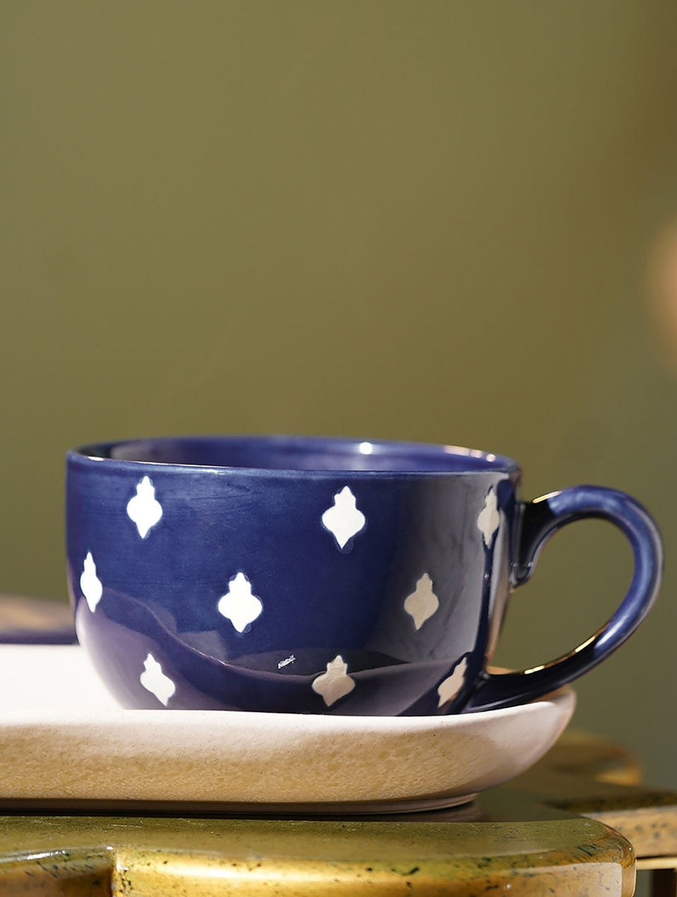 Handcrafted Peacock Blue Ceramic Soup Bowl