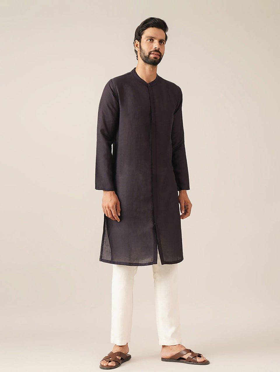 Men Black Viscose Mandarin Collar Regular Fit Kurta - 40