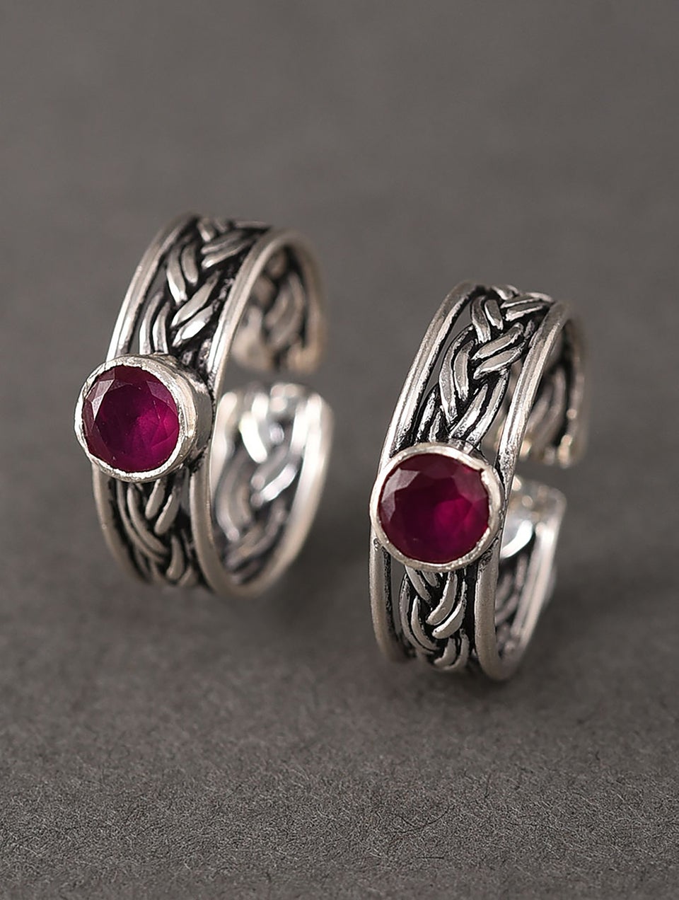 Women Ruby Pink Tribal Silver Toe Ring