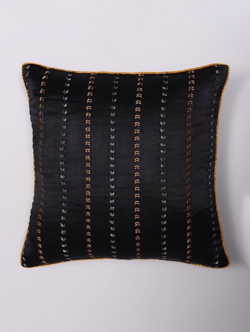 Bidri Inspired Embroidered Mashru Cushion Cover