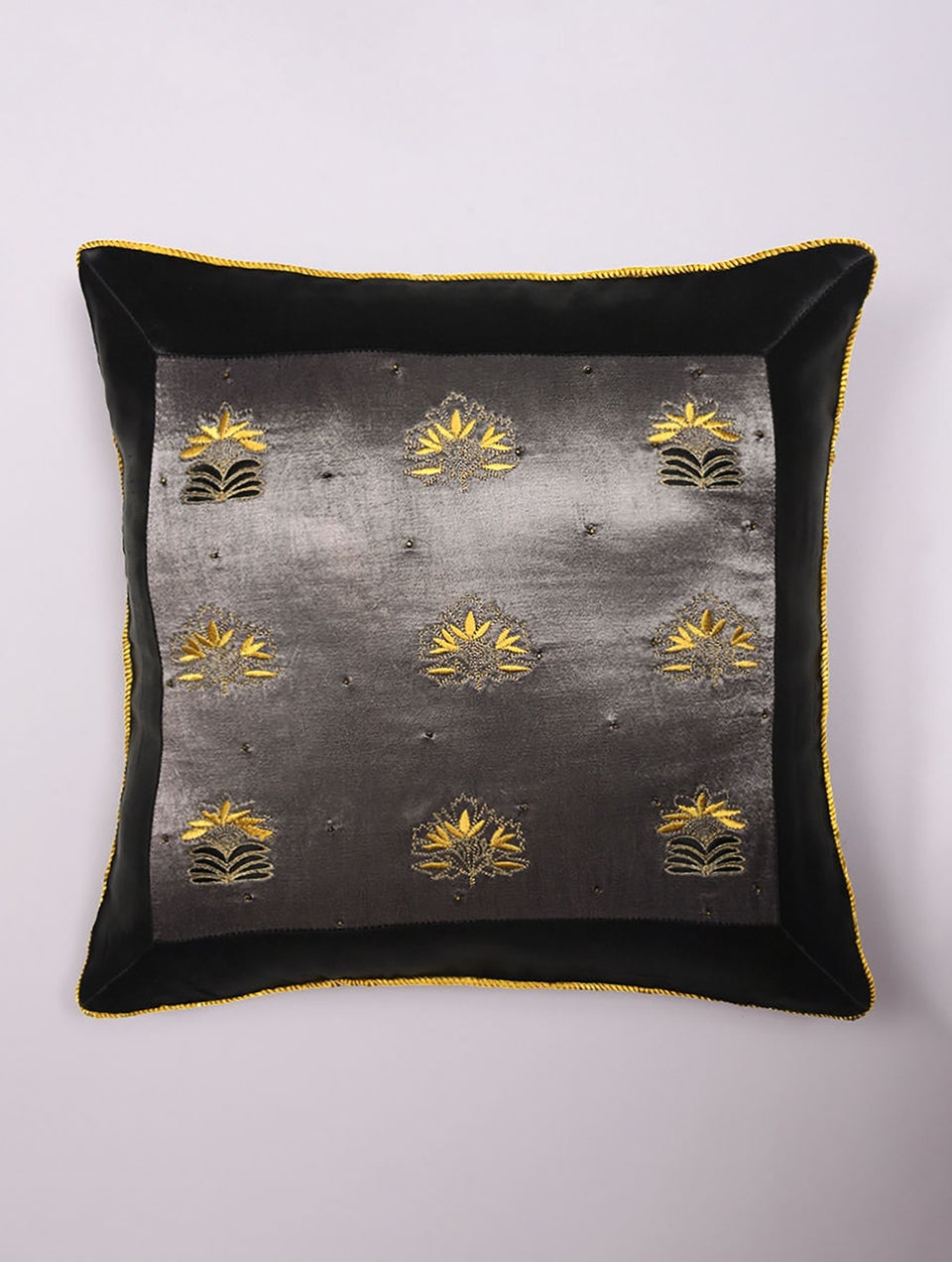 Bidri Inspired Embroidered Mashru Cushion Cover