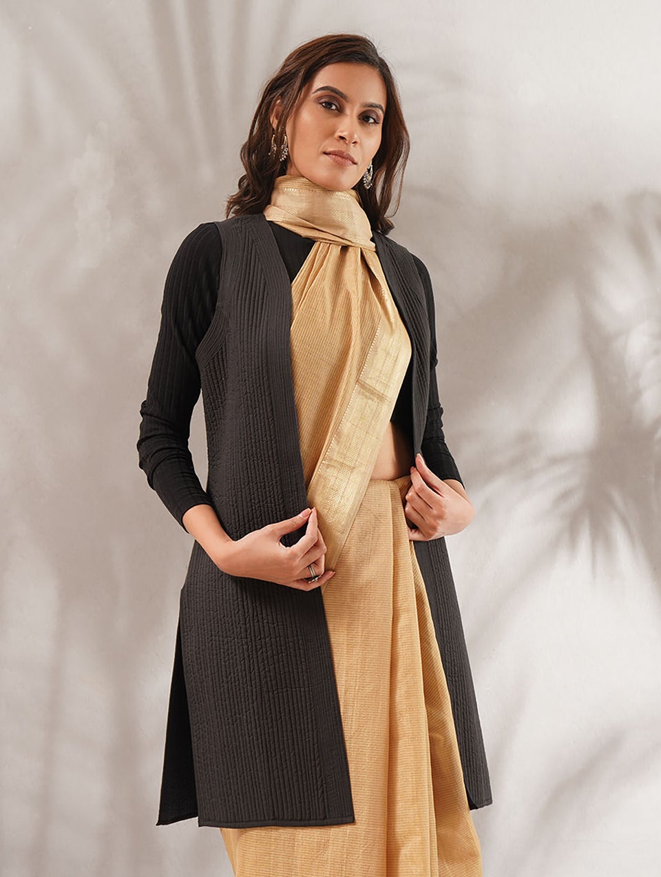 Women Grey Indigo Cotton Quilted Reversible Jacket - XS