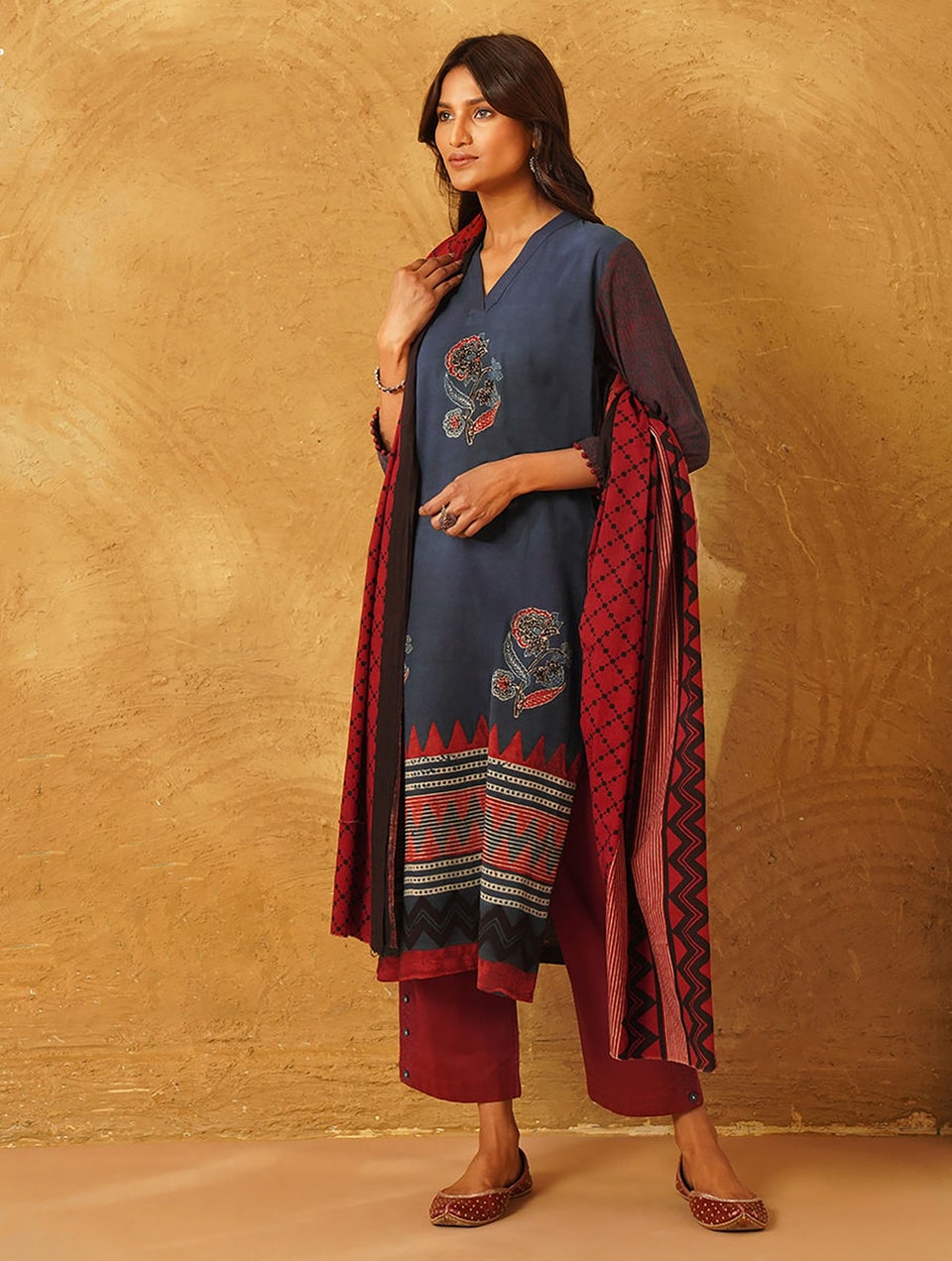 Women Indigo Natural Dyed Ajrakh Cotton Kurta - XS