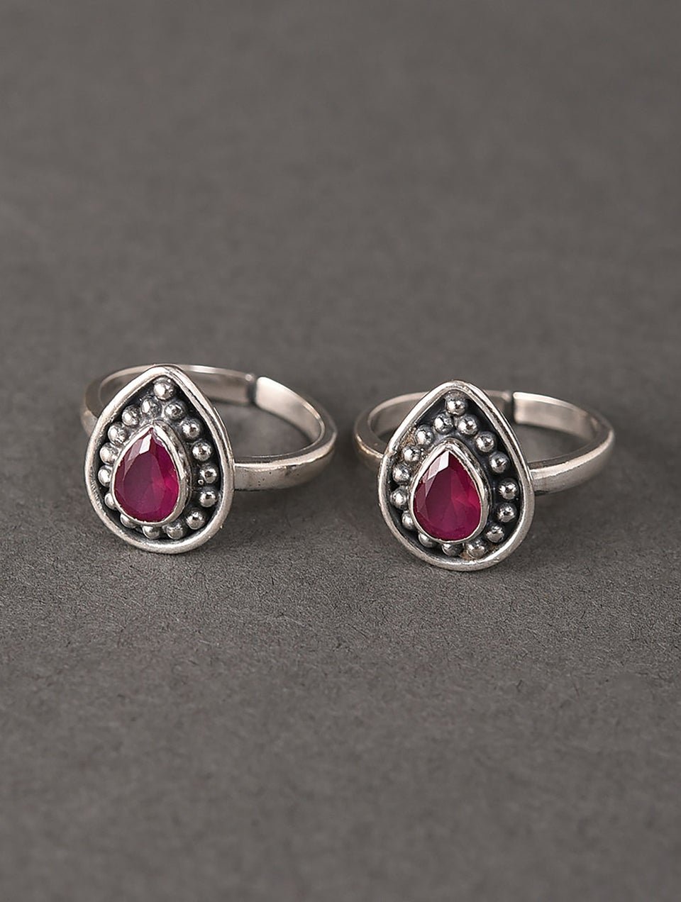 Women Ruby Pink Tribal Silver Toe Ring