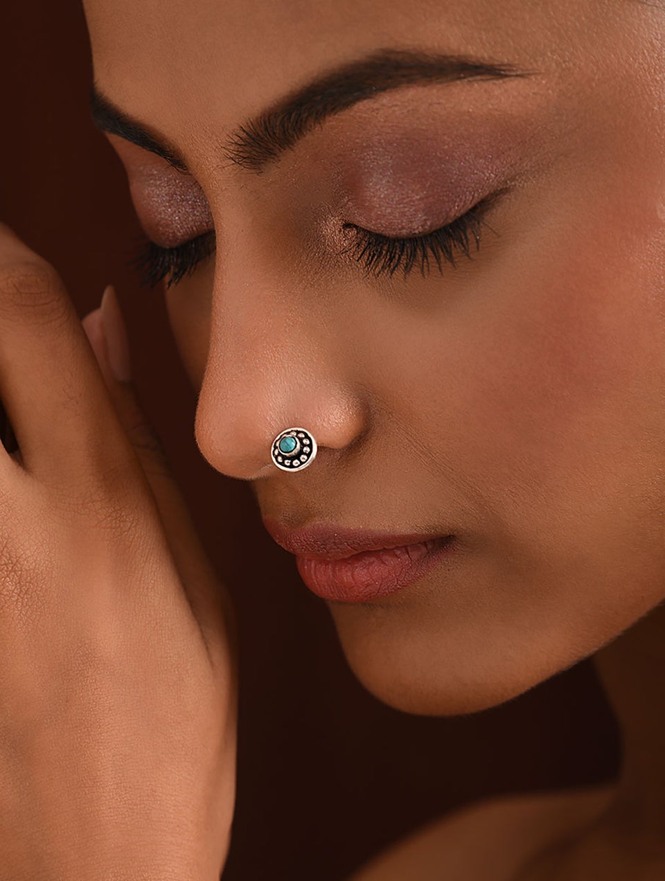 Women Turquoise Tribal Silver Nose Pin