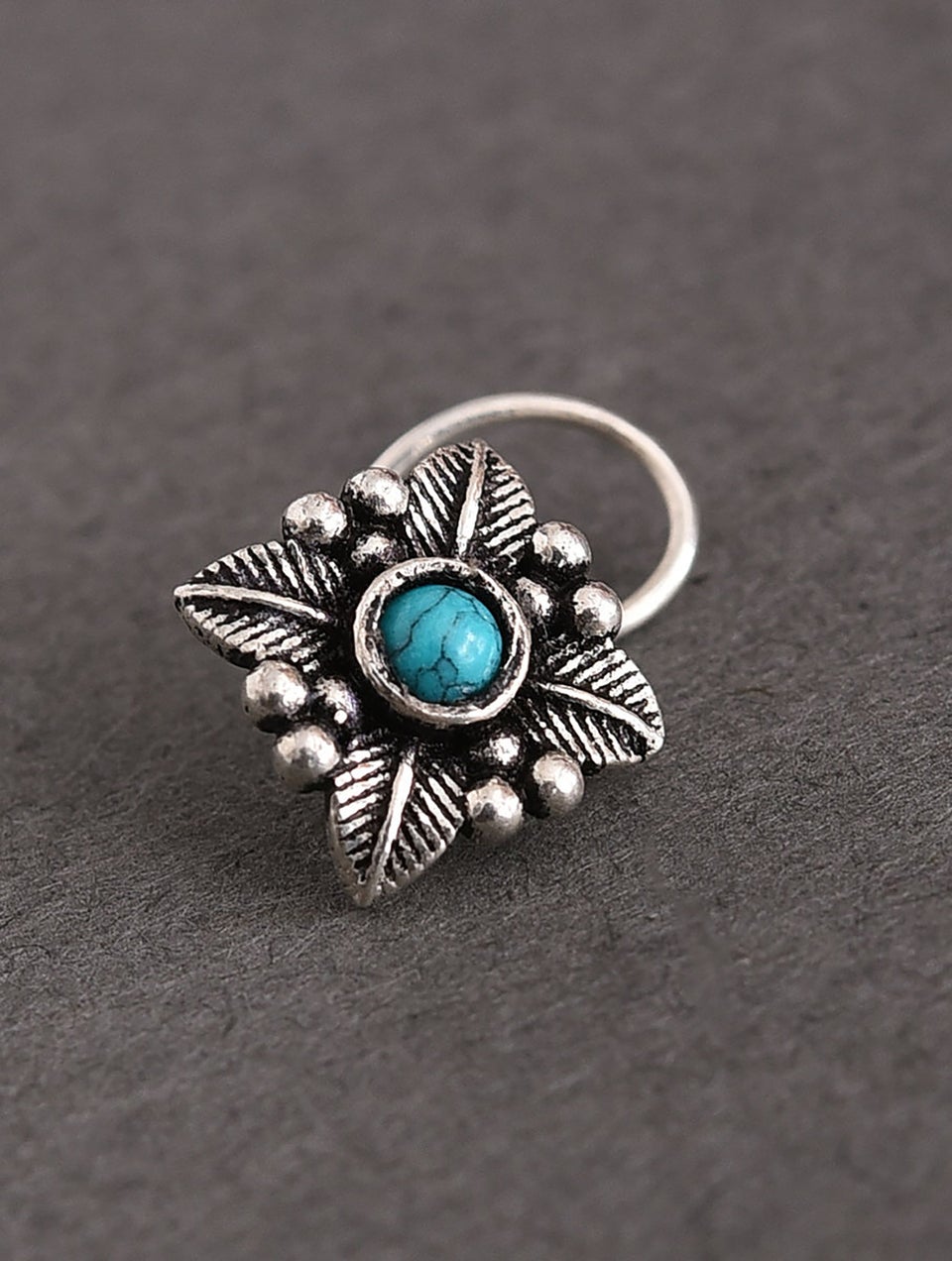 Women Turquoise Tribal Silver Nose Pin