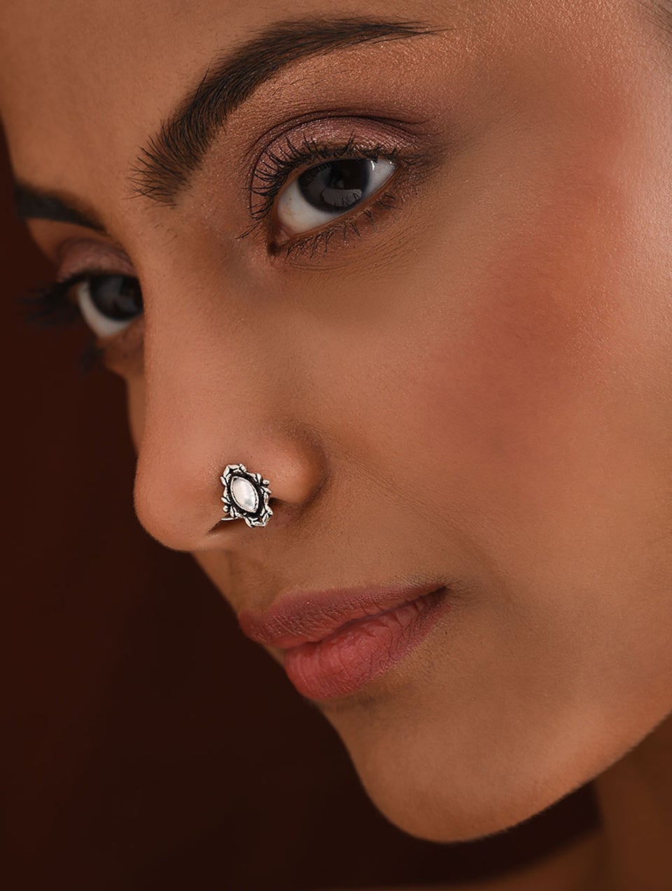 Women White Tribal Silver Nose Pin