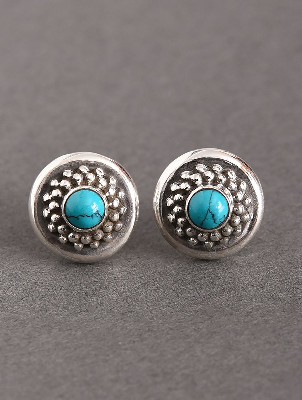 Women Turquoise Tribal Silver Earrings