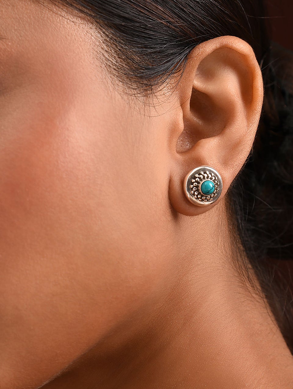 Women Turquoise Tribal Silver Earrings