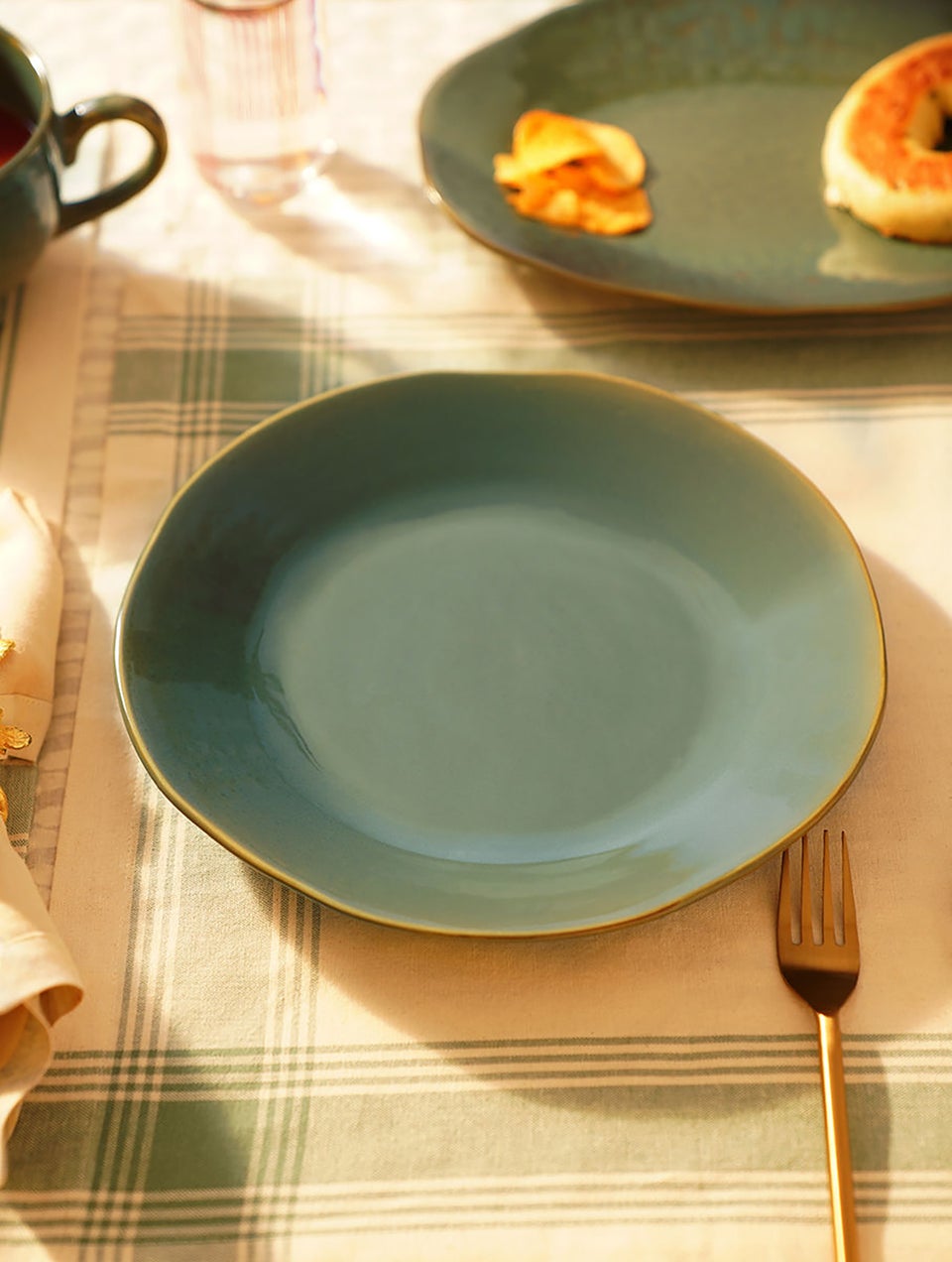 Lustrous Jade Organic Shaped Stoneware Dinner Plate