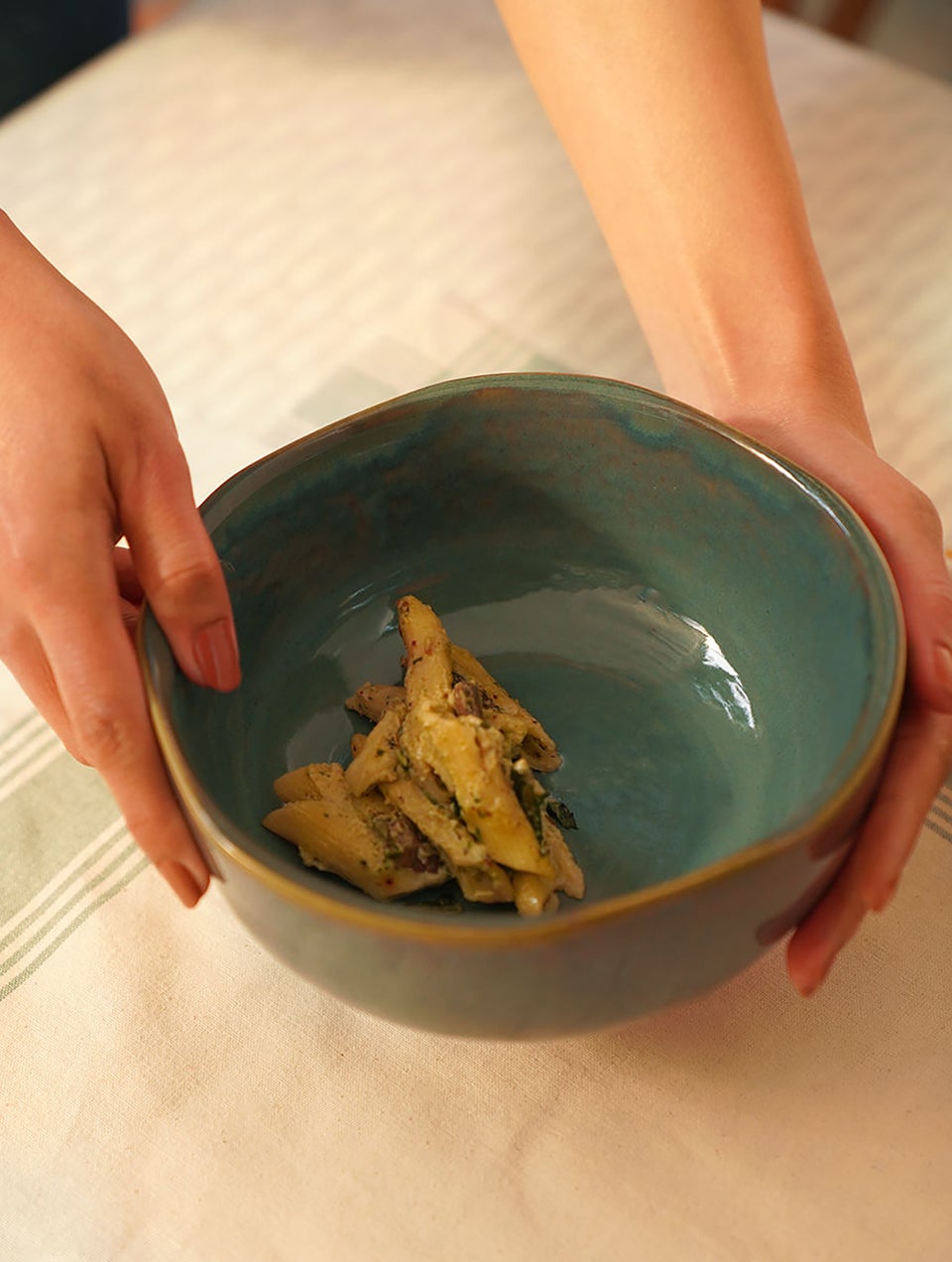 Lustrous Jade Organic Shaped Stoneware Large Serving Bowl