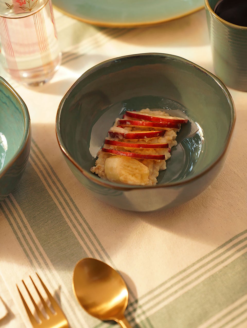 Lustrous Jade Organic Shaped Stoneware Breakfast Bowl