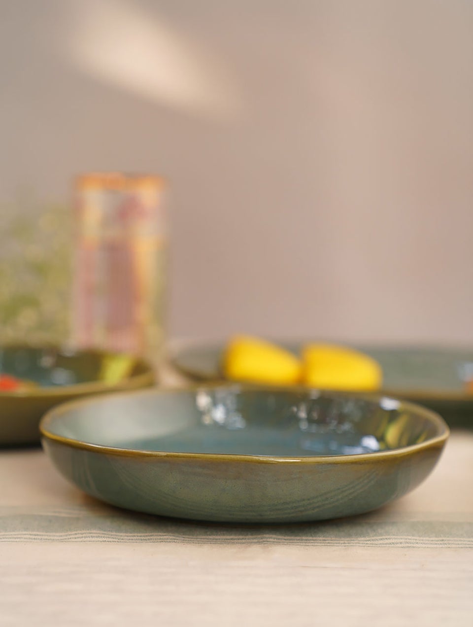 Lustrous Jade Organic Shaped Shallow Bowl