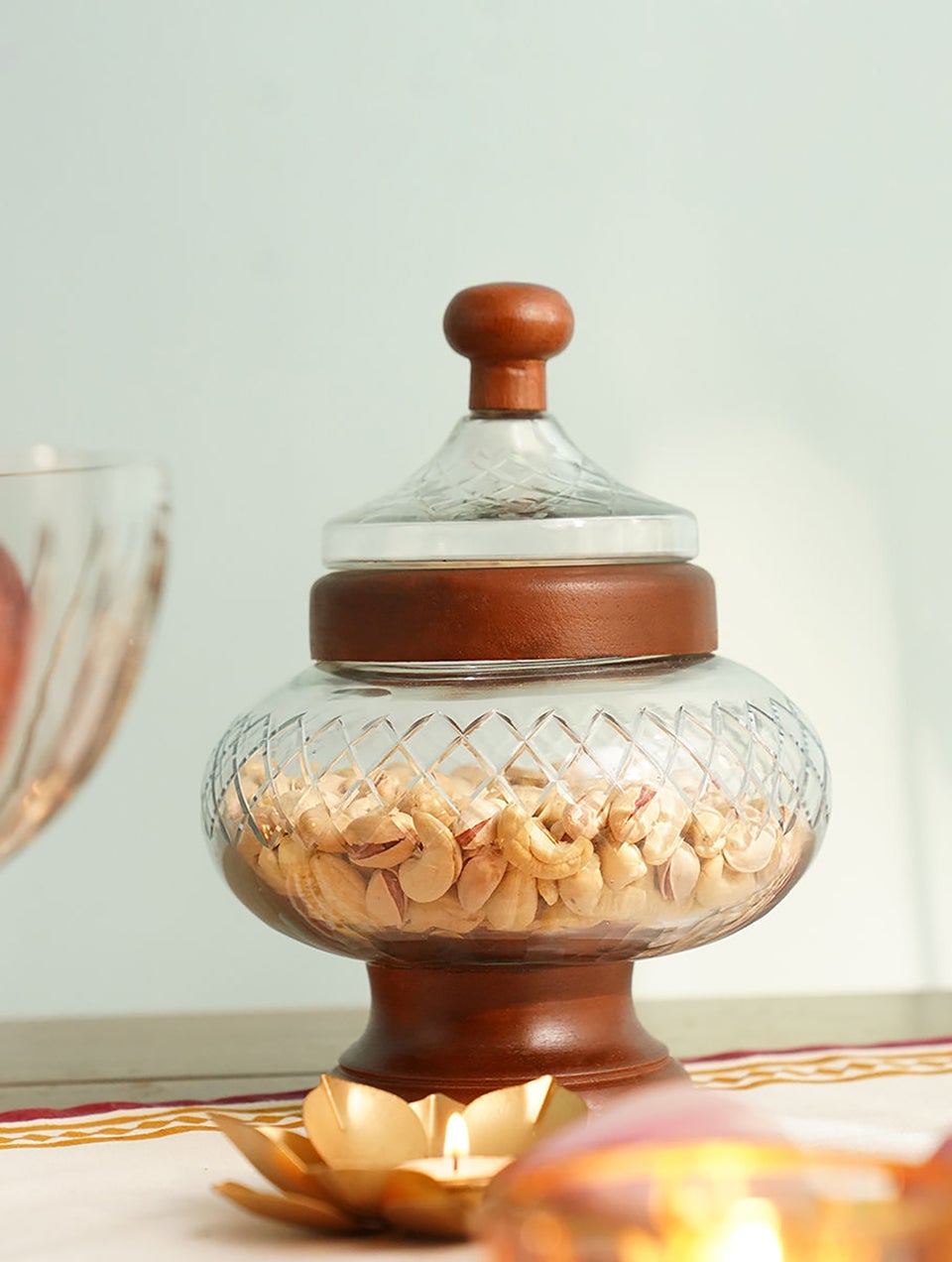 Glass And Wooden Storage Jar