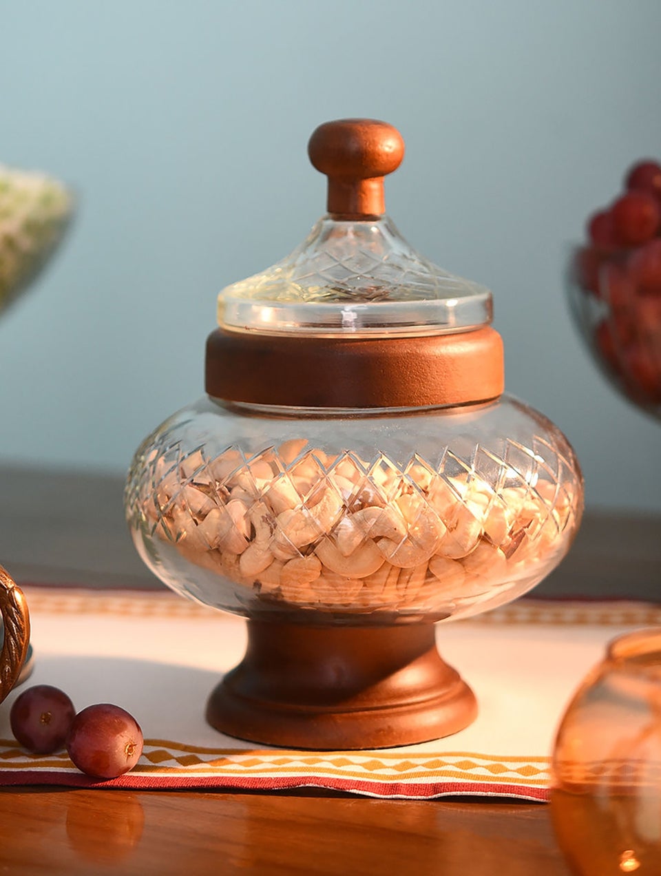 Glass And Wooden Storage Jar