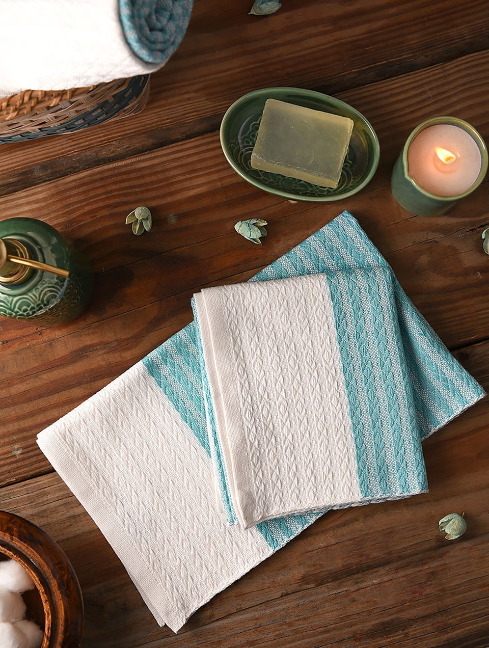 Aqua Cotton Handloom Hand Towel
