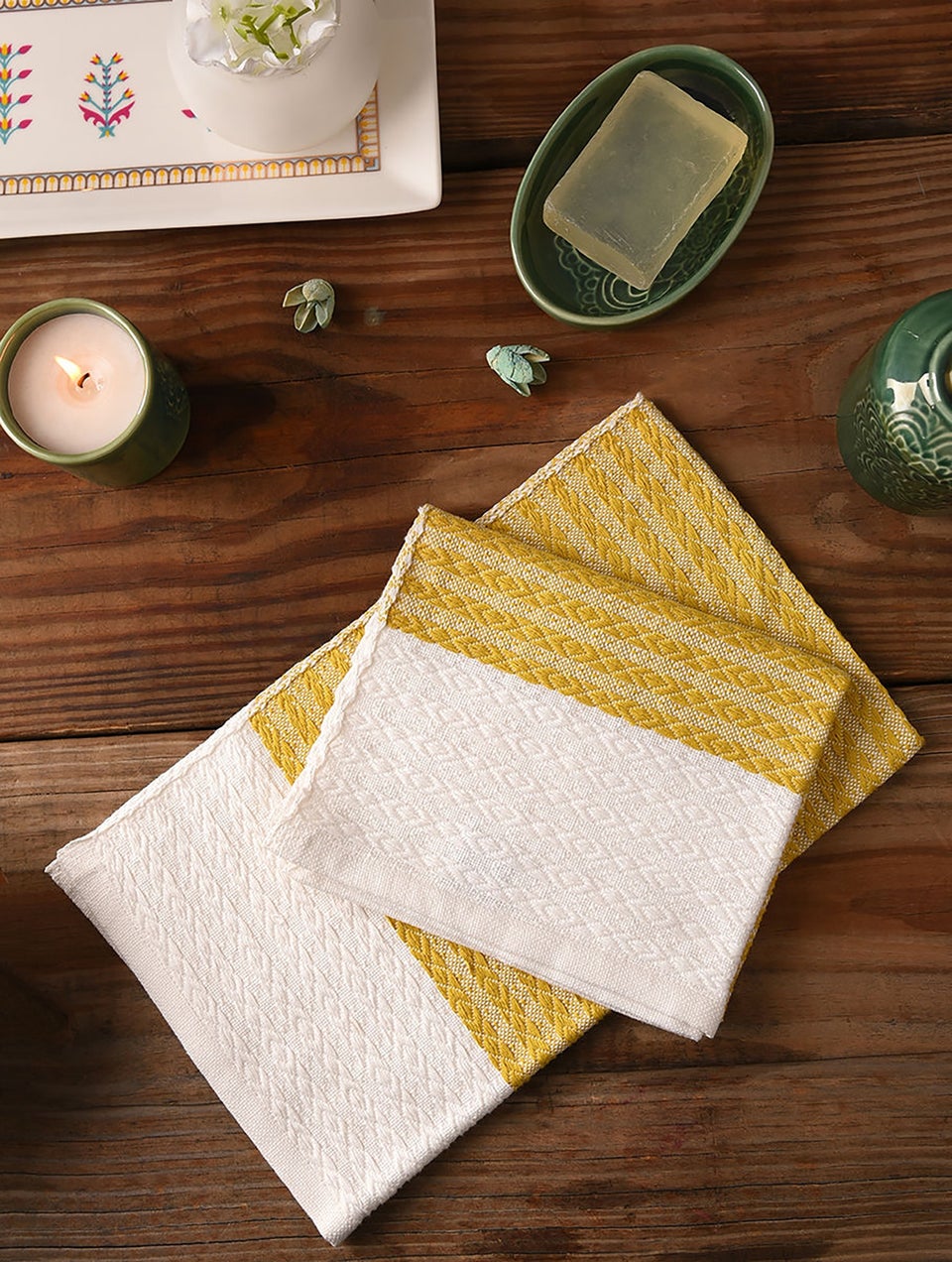 Yellow Cotton Handloom Hand Towel