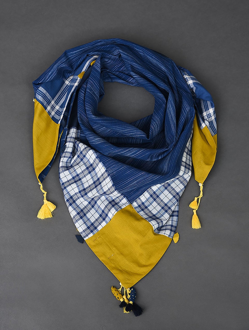 Women Blue Cotton Hand Woven Collection Dupatta