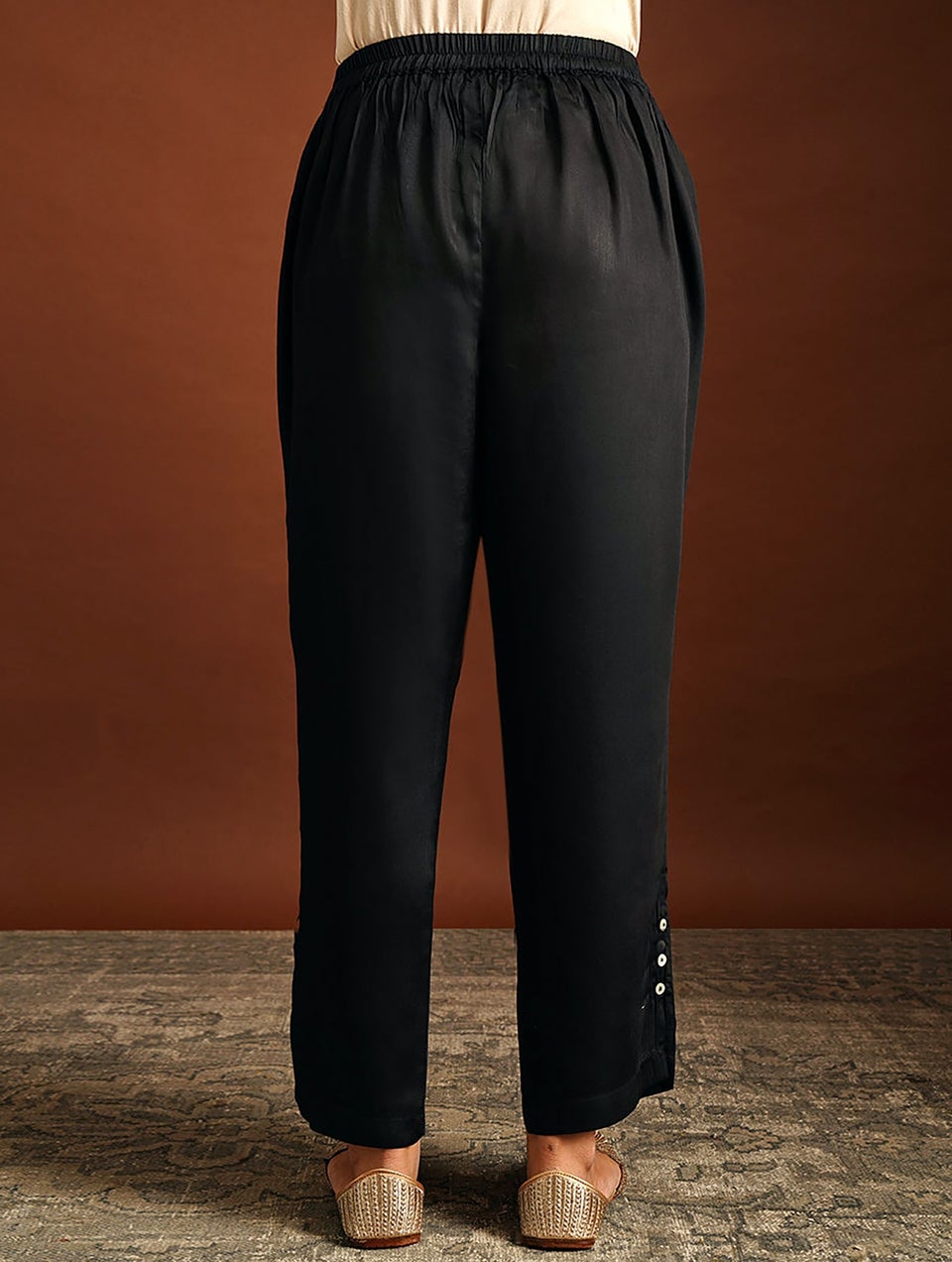 Black Elasticated Waist Modal Pants - XS