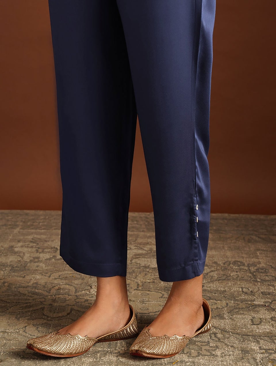 Blue Elasticated Waist Modal Pants - XS