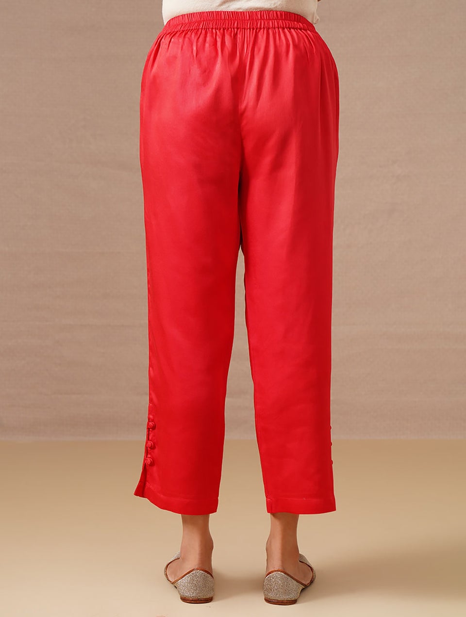 Women Red Modal Solid Ankle Length Slim Fit Pant - XL