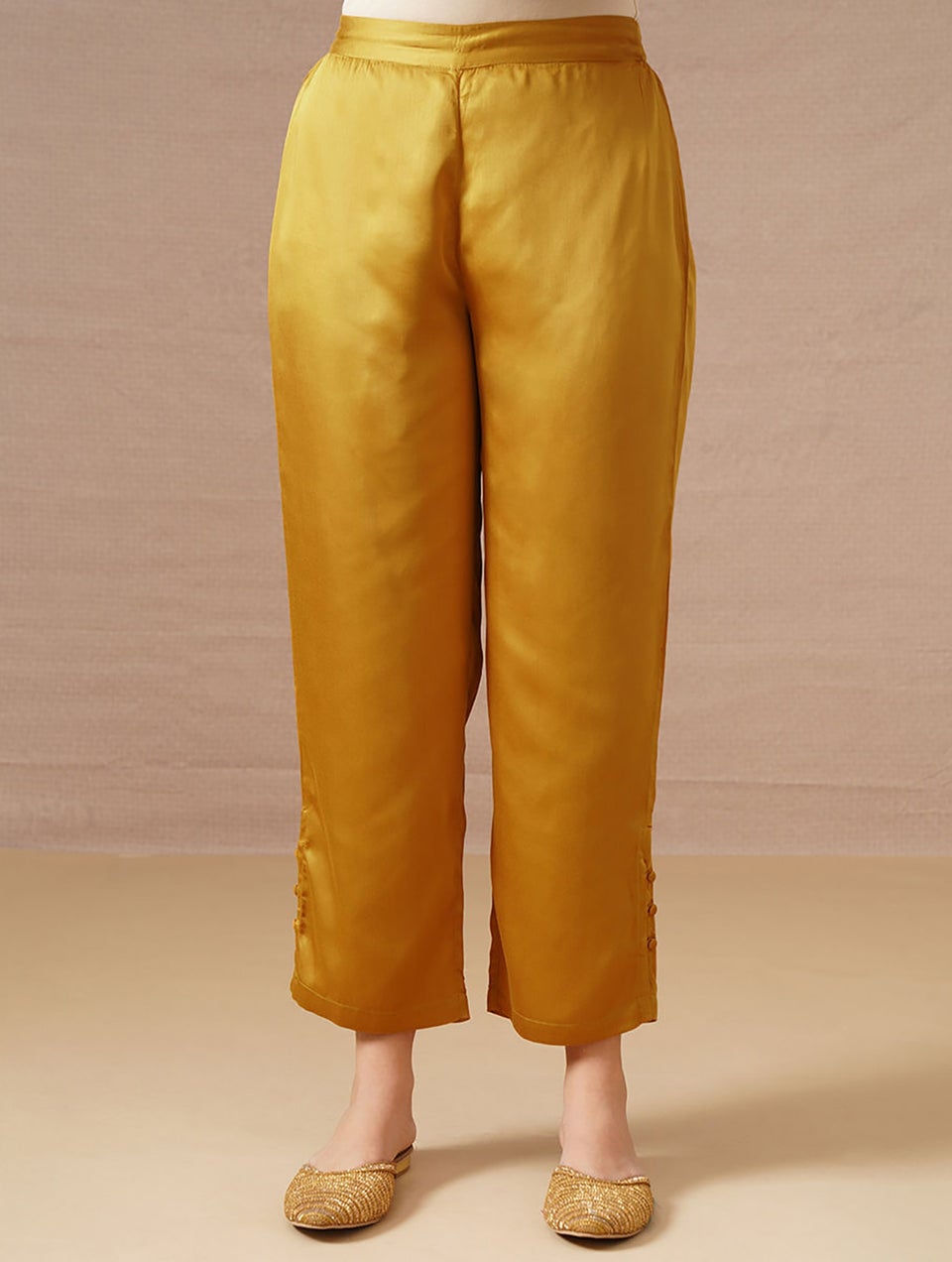 Mustard Elasticated Waist Modal Pants - XS