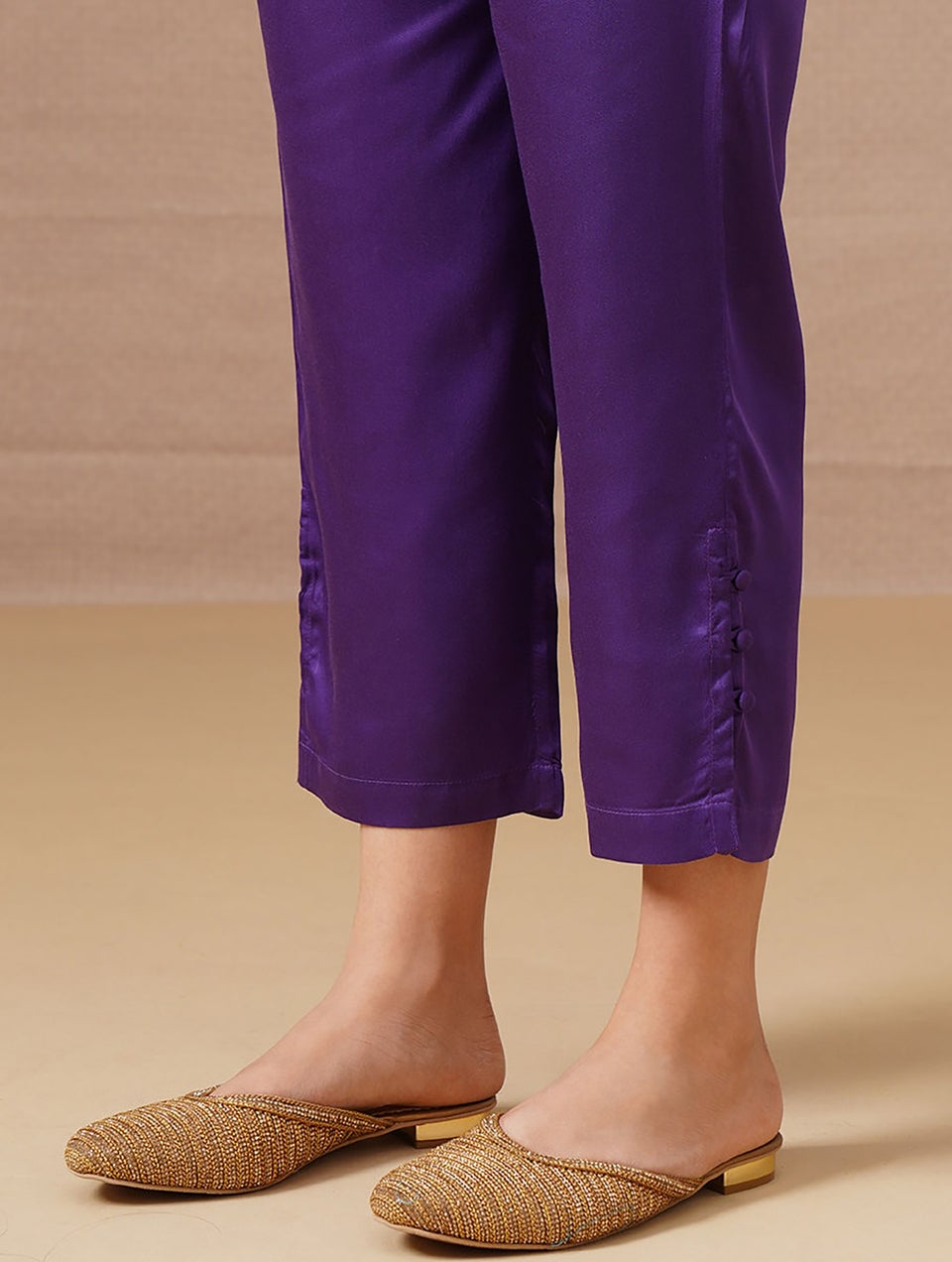 Purple Elasticated Waist Modal Pants - XS