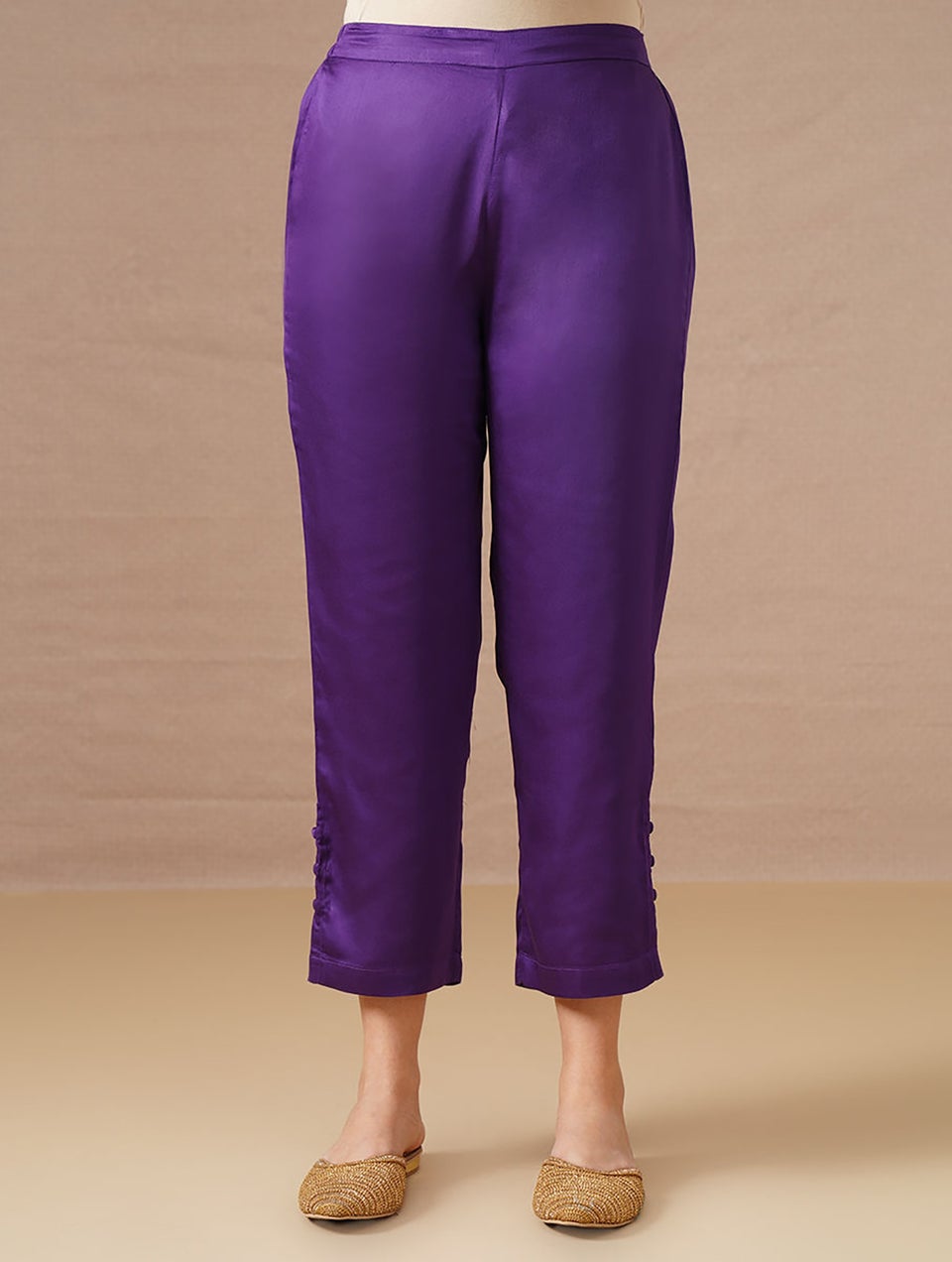 Women Purple Modal Solid Ankle Length Slim Fit Pant - M