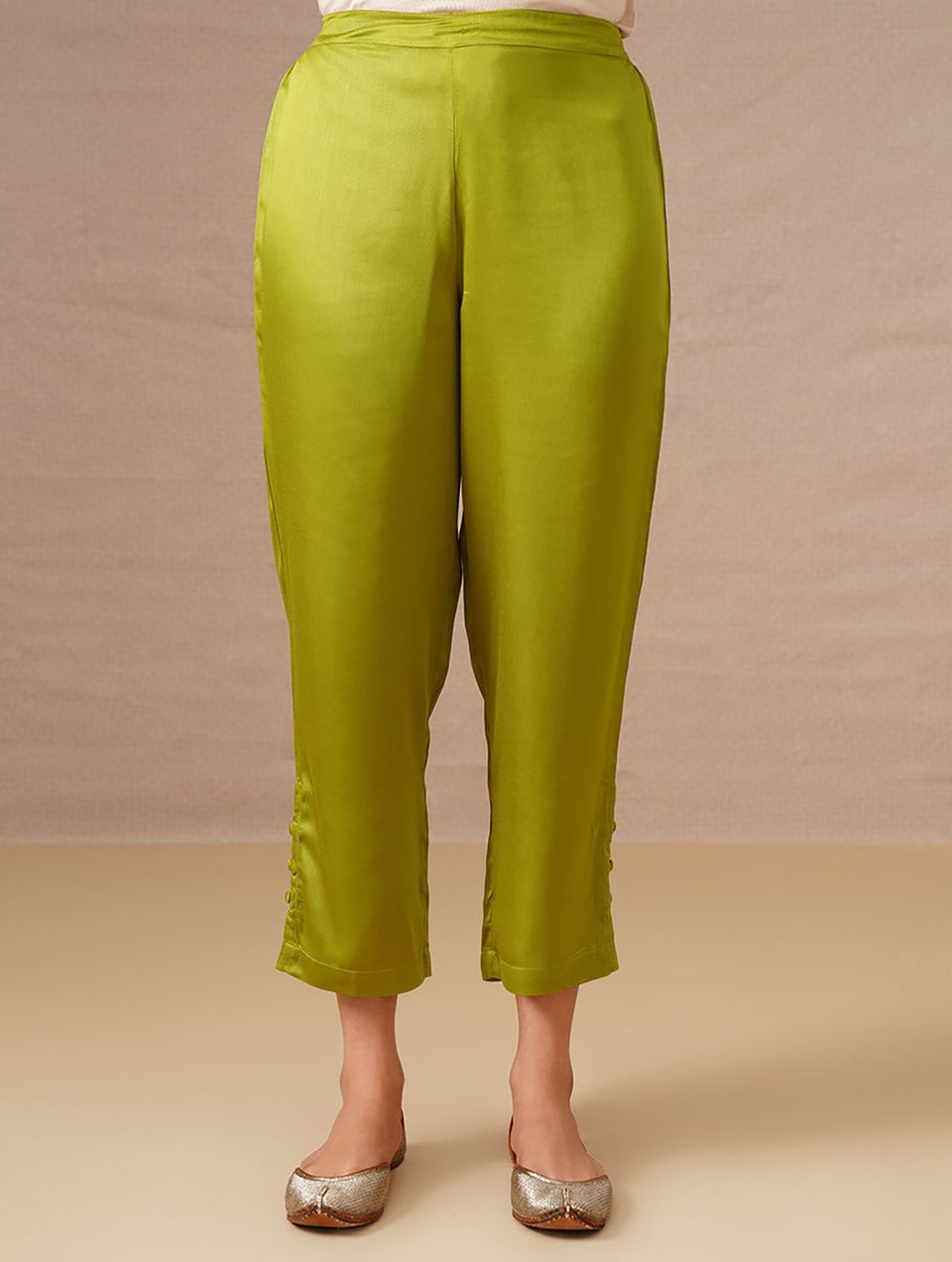Lime Elasticated Waist Modal Pants - XS