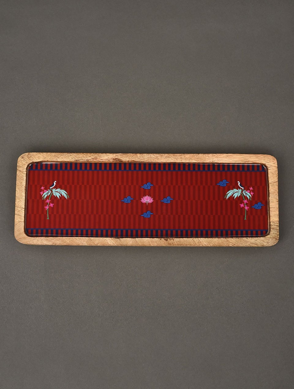 Ganjifa Inspired Maroon Red Handcrafted Decal Wooden Platter