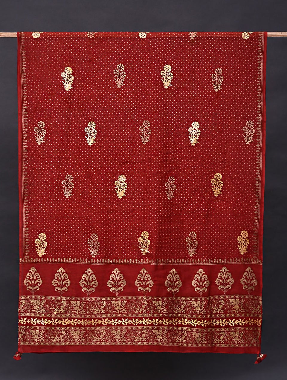 Women Red Silk Cotton Dupatta