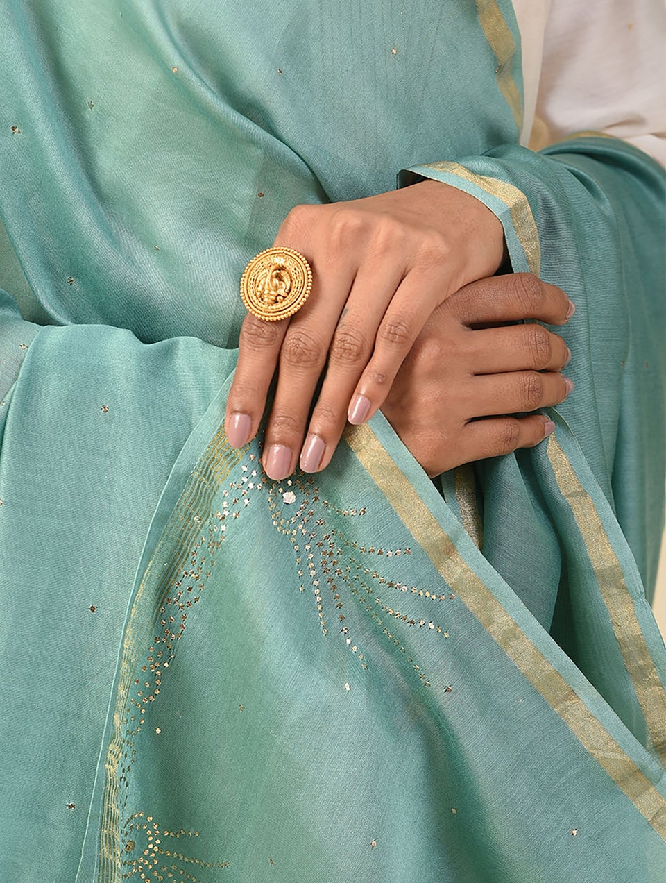 Women Green Kamdani Silk Cotton Stole