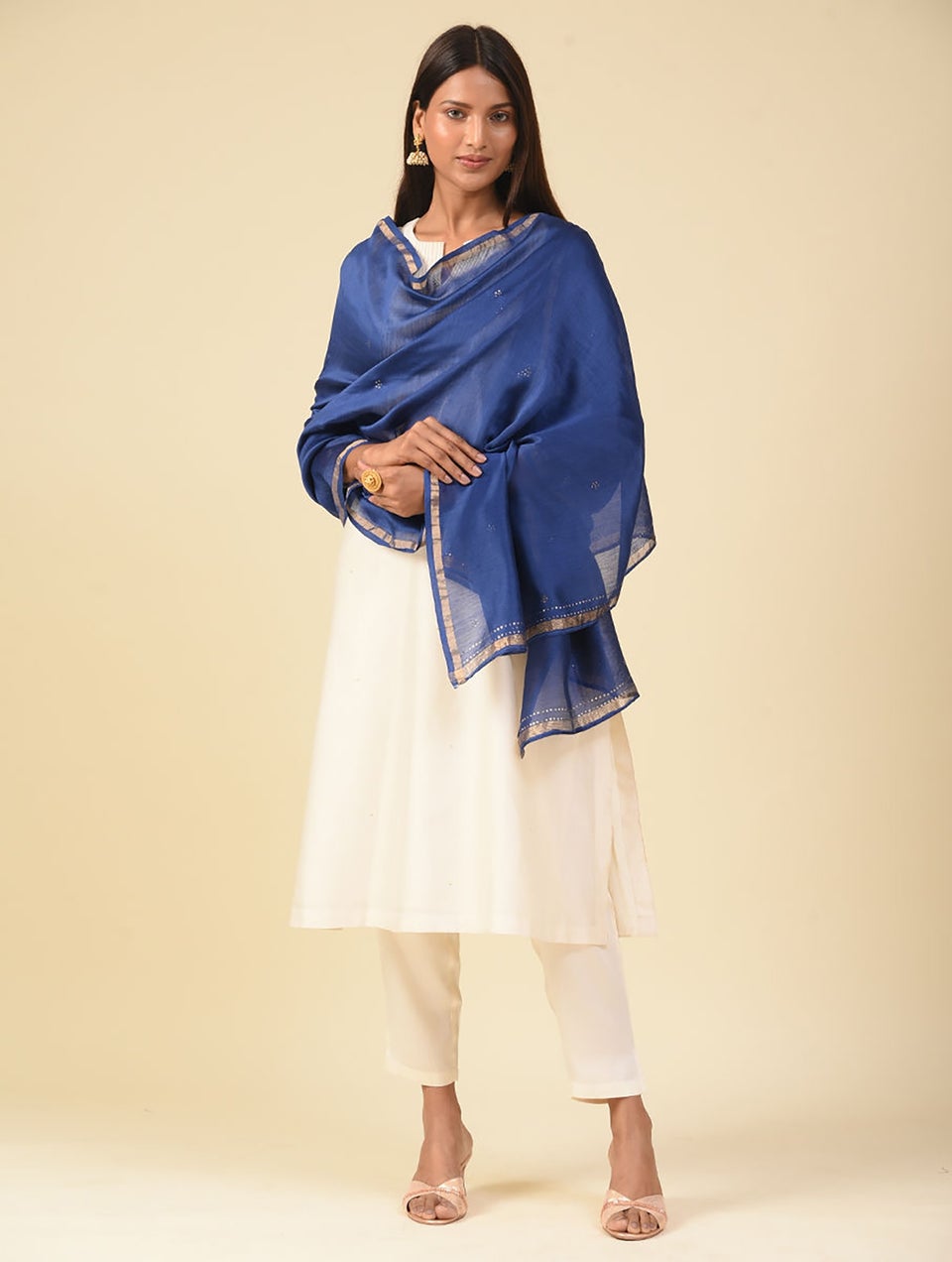 Women Blue Kamdani Silk Cotton Stole